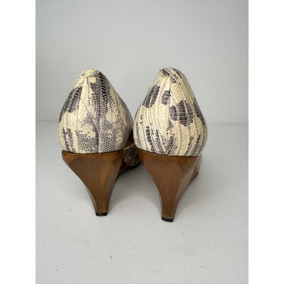 Schuler & Sons Anthropologie Women's Size 7M Snakeskin Cutout Wedge Heels - Picture 4 of 10